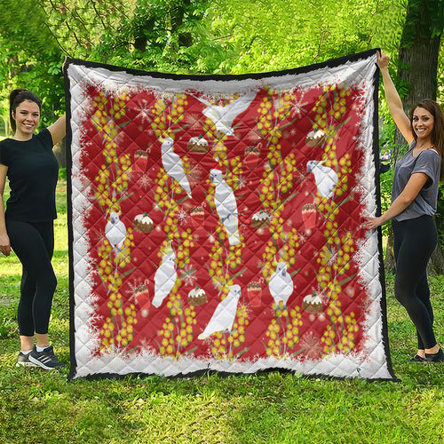 Australia Sulphur-crested Cockatoo Christmas Quilt Aussie Golden Wattle Seamless Style