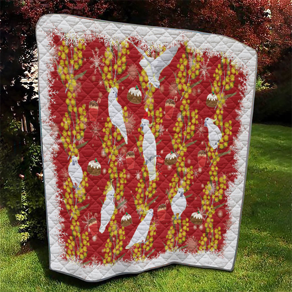 Australia Sulphur-crested Cockatoo Christmas Quilt Aussie Golden Wattle Seamless Style