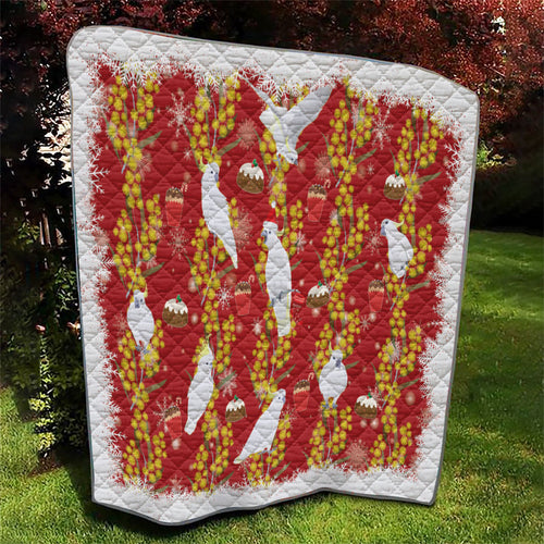 Australia Sulphur-crested Cockatoo Christmas Quilt Aussie Golden Wattle Seamless Style