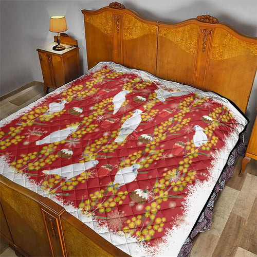 Australia Sulphur-crested Cockatoo Christmas Quilt Aussie Golden Wattle Seamless Style
