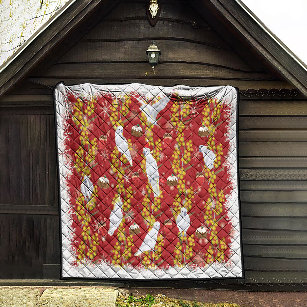 Australia Sulphur-crested Cockatoo Christmas Quilt Aussie Golden Wattle Seamless Style