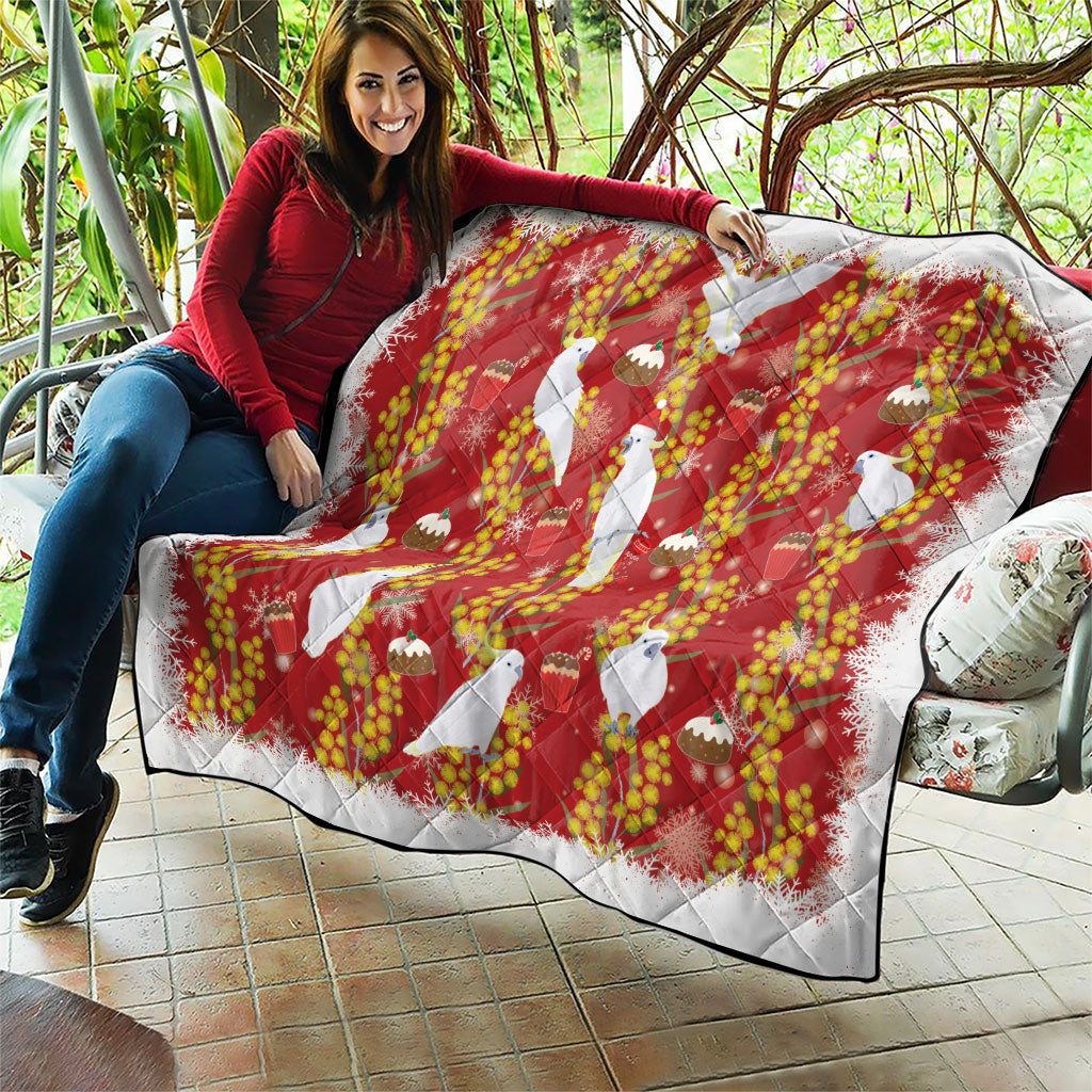 Australia Sulphur-crested Cockatoo Christmas Quilt Aussie Golden Wattle Seamless Style