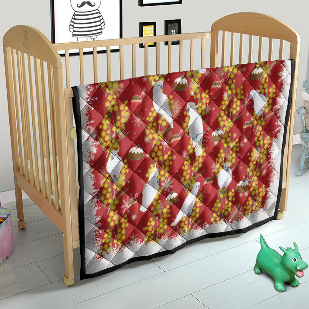 Australia Sulphur-crested Cockatoo Christmas Quilt Aussie Golden Wattle Seamless Style