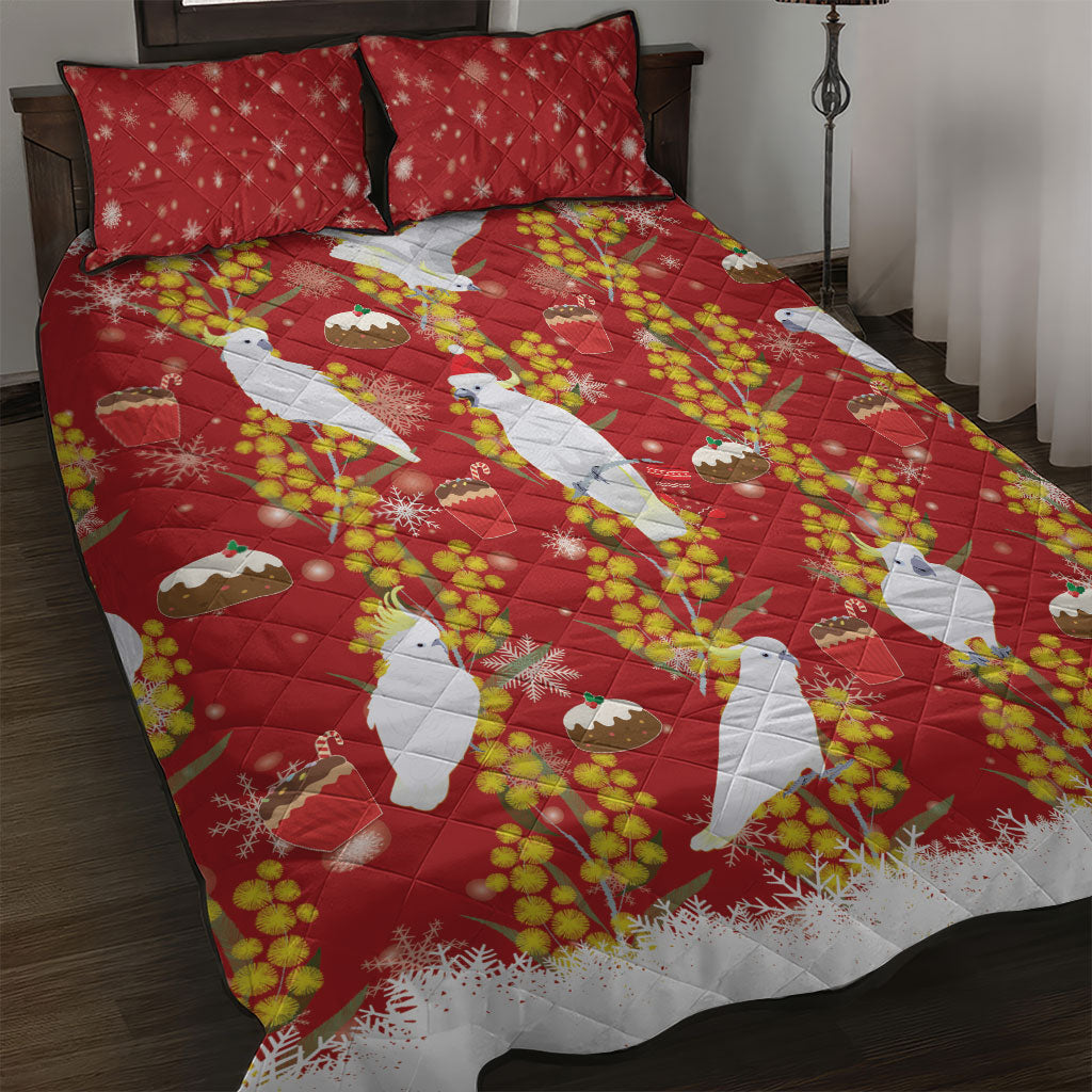 Australia Sulphur-crested Cockatoo Christmas Quilt Bed Set Aussie Golden Wattle Seamless Style