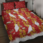 Australia Sulphur-crested Cockatoo Christmas Quilt Bed Set Aussie Golden Wattle Seamless Style