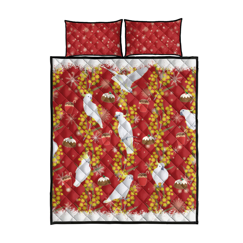 Australia Sulphur-crested Cockatoo Christmas Quilt Bed Set Aussie Golden Wattle Seamless Style