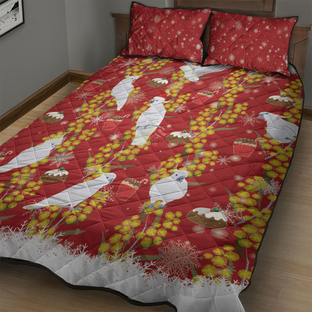 Australia Sulphur-crested Cockatoo Christmas Quilt Bed Set Aussie Golden Wattle Seamless Style