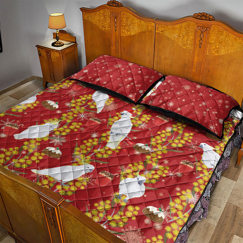 Australia Sulphur-crested Cockatoo Christmas Quilt Bed Set Aussie Golden Wattle Seamless Style