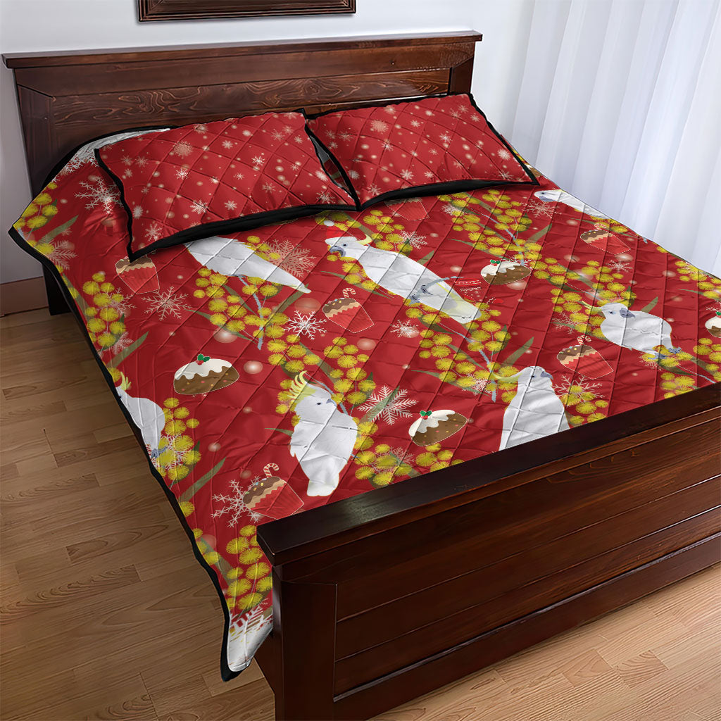 Australia Sulphur-crested Cockatoo Christmas Quilt Bed Set Aussie Golden Wattle Seamless Style