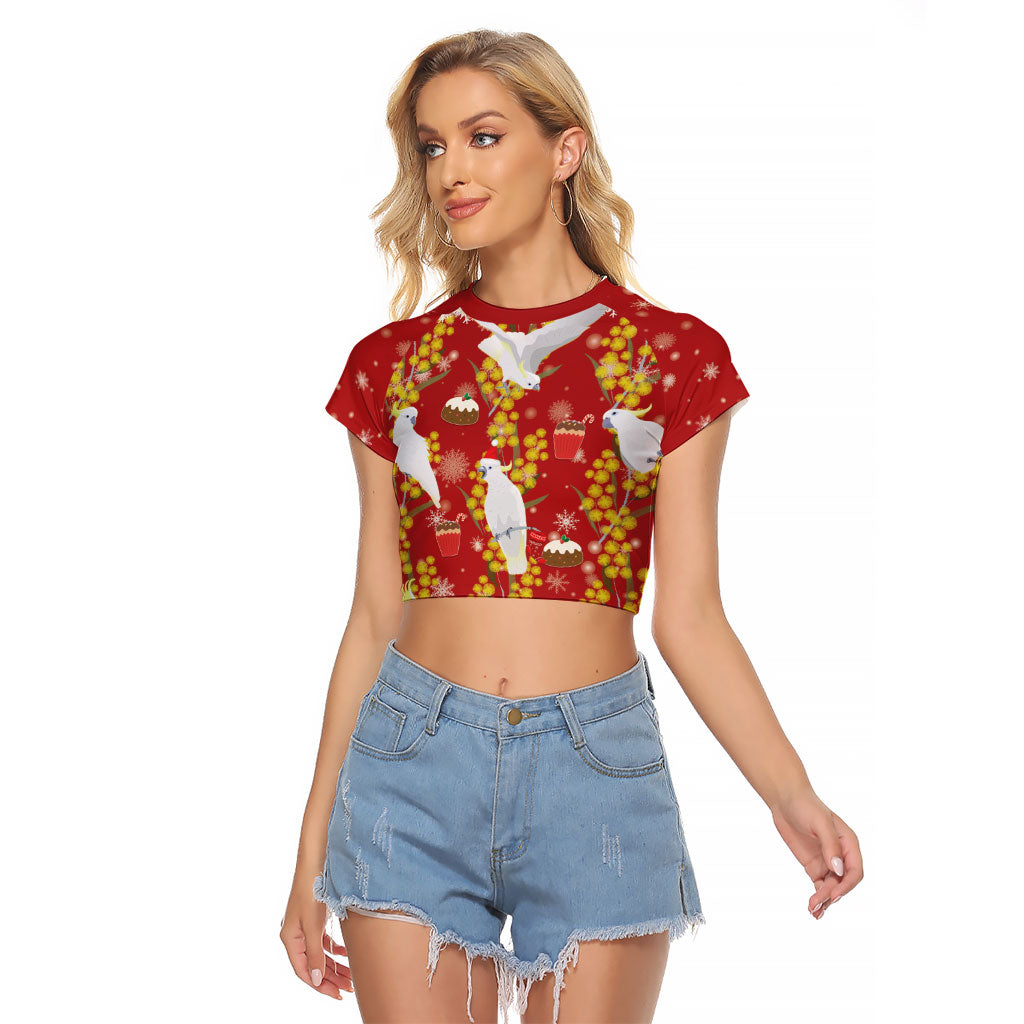 Australia Sulphur-crested Cockatoo Christmas Raglan Cropped T Shirt Aussie Golden Wattle Seamless Style