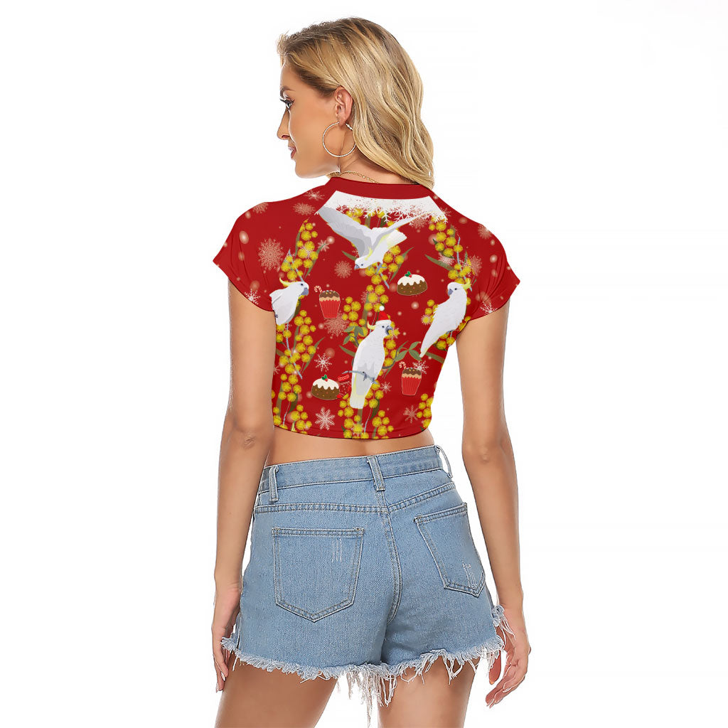 Australia Sulphur-crested Cockatoo Christmas Raglan Cropped T Shirt Aussie Golden Wattle Seamless Style