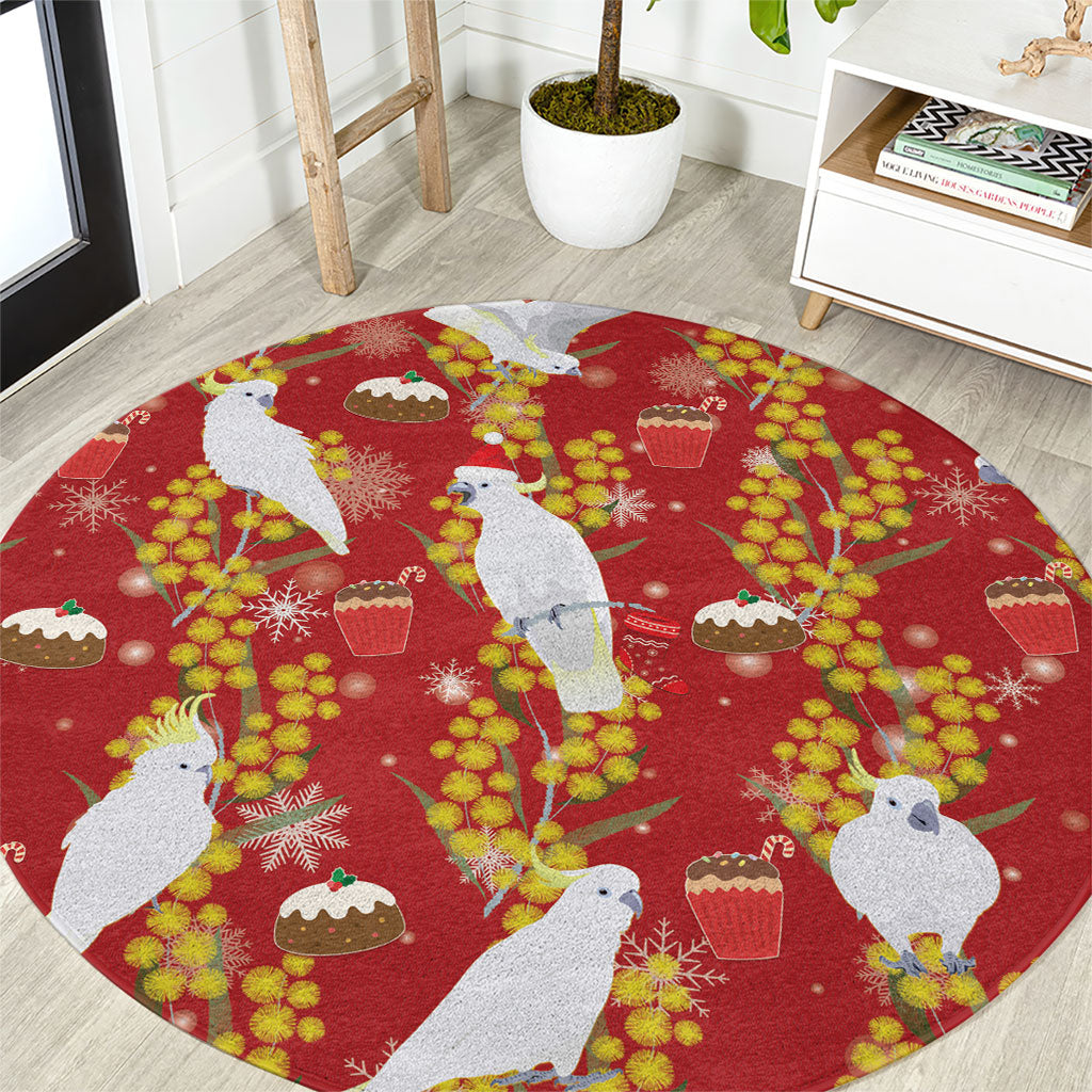 Australia Sulphur-crested Cockatoo Christmas Round Carpet Aussie Golden Wattle Seamless Style