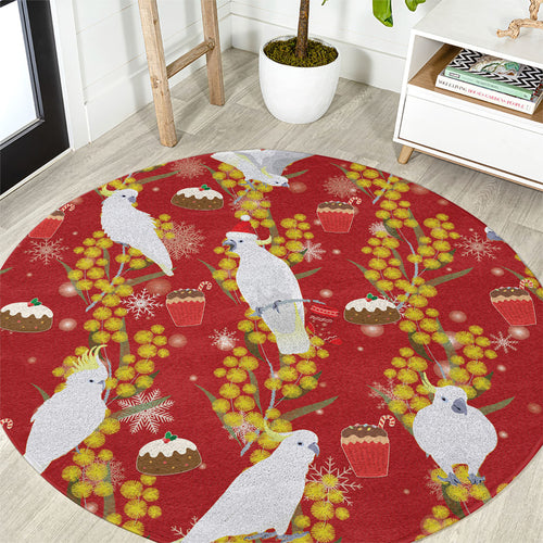 Australia Sulphur-crested Cockatoo Christmas Round Carpet Aussie Golden Wattle Seamless Style