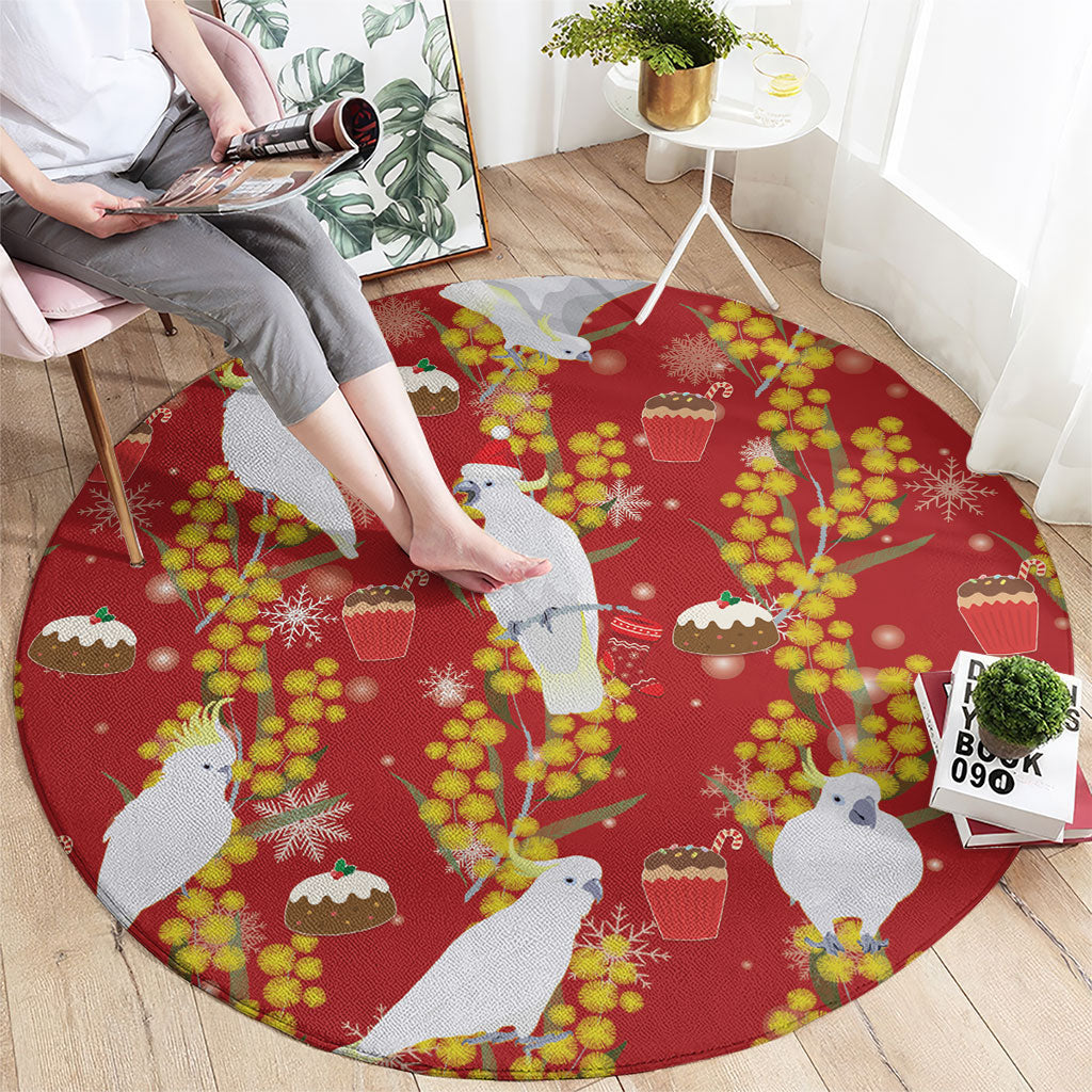 Australia Sulphur-crested Cockatoo Christmas Round Carpet Aussie Golden Wattle Seamless Style