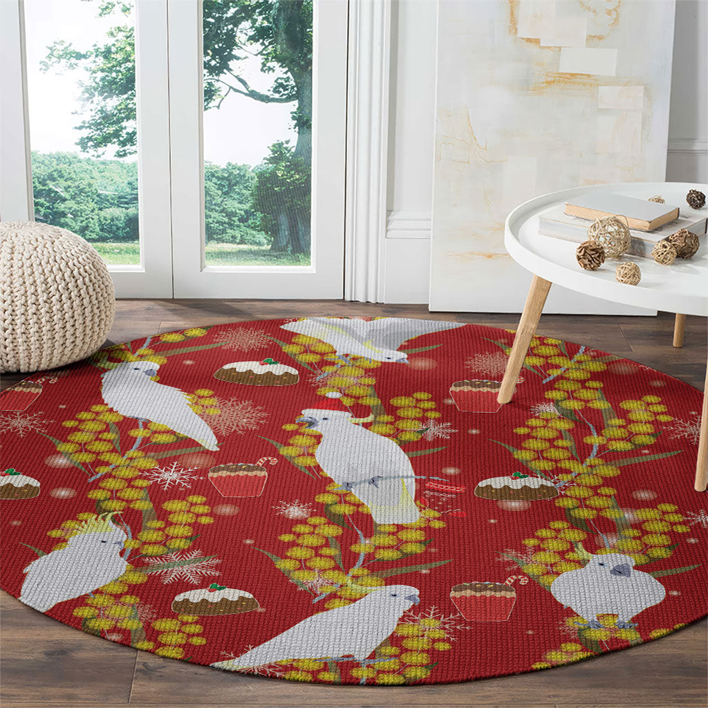 Australia Sulphur-crested Cockatoo Christmas Round Carpet Aussie Golden Wattle Seamless Style