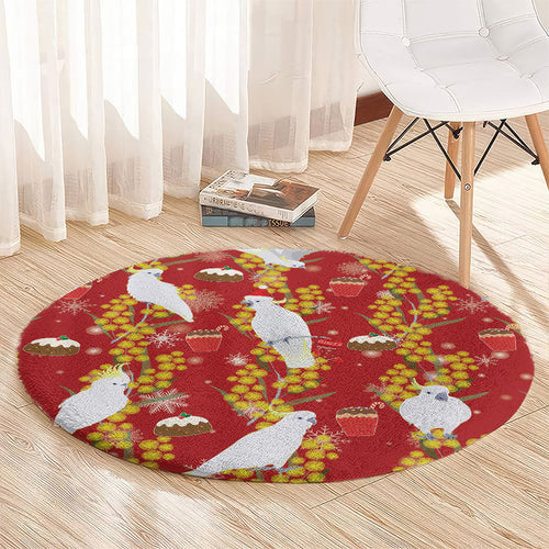 Australia Sulphur-crested Cockatoo Christmas Round Carpet Aussie Golden Wattle Seamless Style