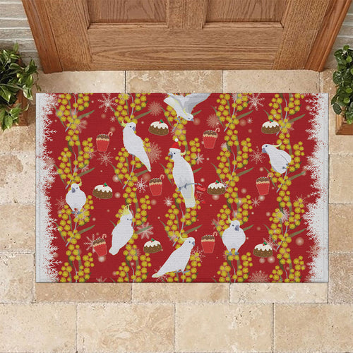 Australia Sulphur-crested Cockatoo Christmas Rubber Doormat Aussie Golden Wattle Seamless Style