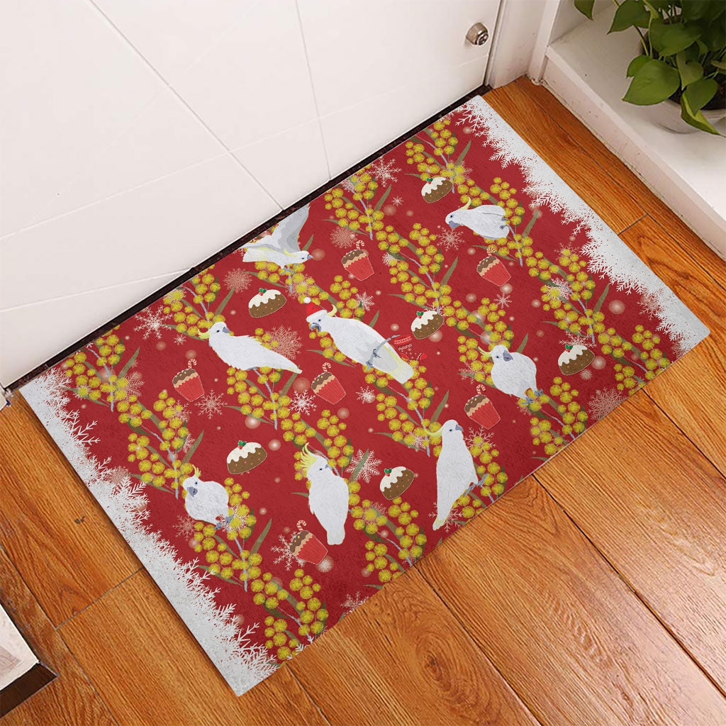 Australia Sulphur-crested Cockatoo Christmas Rubber Doormat Aussie Golden Wattle Seamless Style