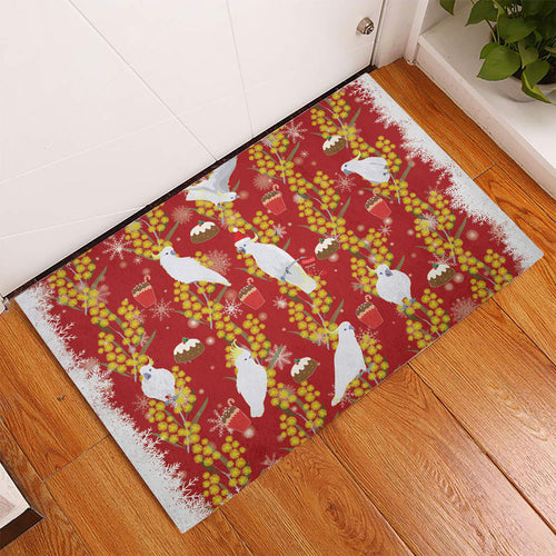 Australia Sulphur-crested Cockatoo Christmas Rubber Doormat Aussie Golden Wattle Seamless Style