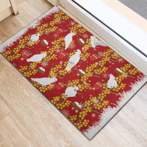 Australia Sulphur-crested Cockatoo Christmas Rubber Doormat Aussie Golden Wattle Seamless Style