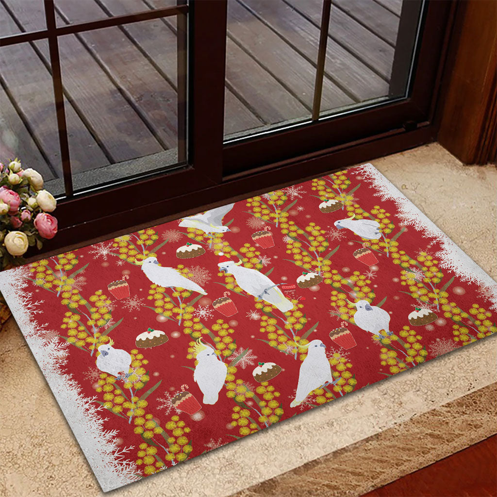 Australia Sulphur-crested Cockatoo Christmas Rubber Doormat Aussie Golden Wattle Seamless Style