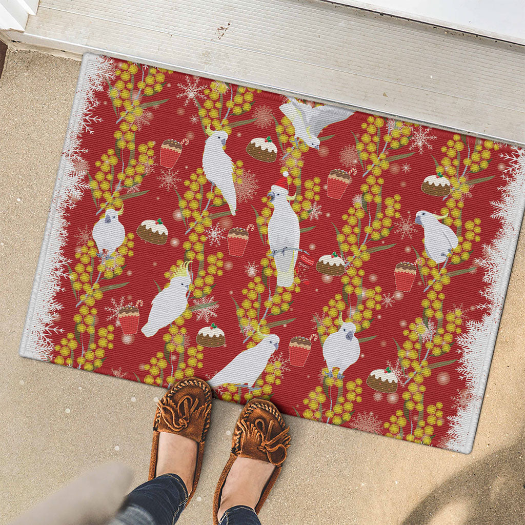 Australia Sulphur-crested Cockatoo Christmas Rubber Doormat Aussie Golden Wattle Seamless Style