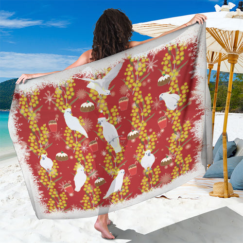 Australia Sulphur-crested Cockatoo Christmas Sarong Aussie Golden Wattle Seamless Style