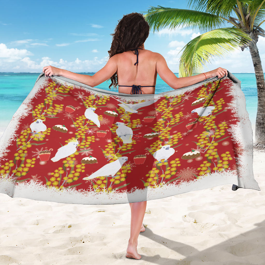 Australia Sulphur-crested Cockatoo Christmas Sarong Aussie Golden Wattle Seamless Style