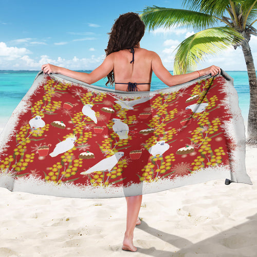 Australia Sulphur-crested Cockatoo Christmas Sarong Aussie Golden Wattle Seamless Style