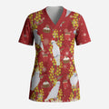 Australia Sulphur-crested Cockatoo Christmas Scrub Top Aussie Golden Wattle Seamless Style