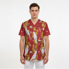 Australia Sulphur-crested Cockatoo Christmas Scrub Top Aussie Golden Wattle Seamless Style