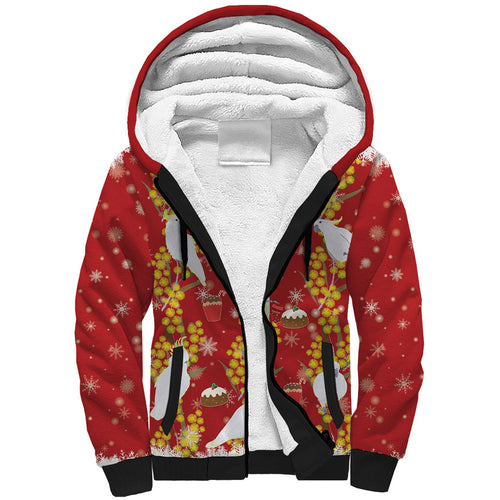 Australia Sulphur-crested Cockatoo Christmas Sherpa Hoodie Aussie Golden Wattle Seamless Style