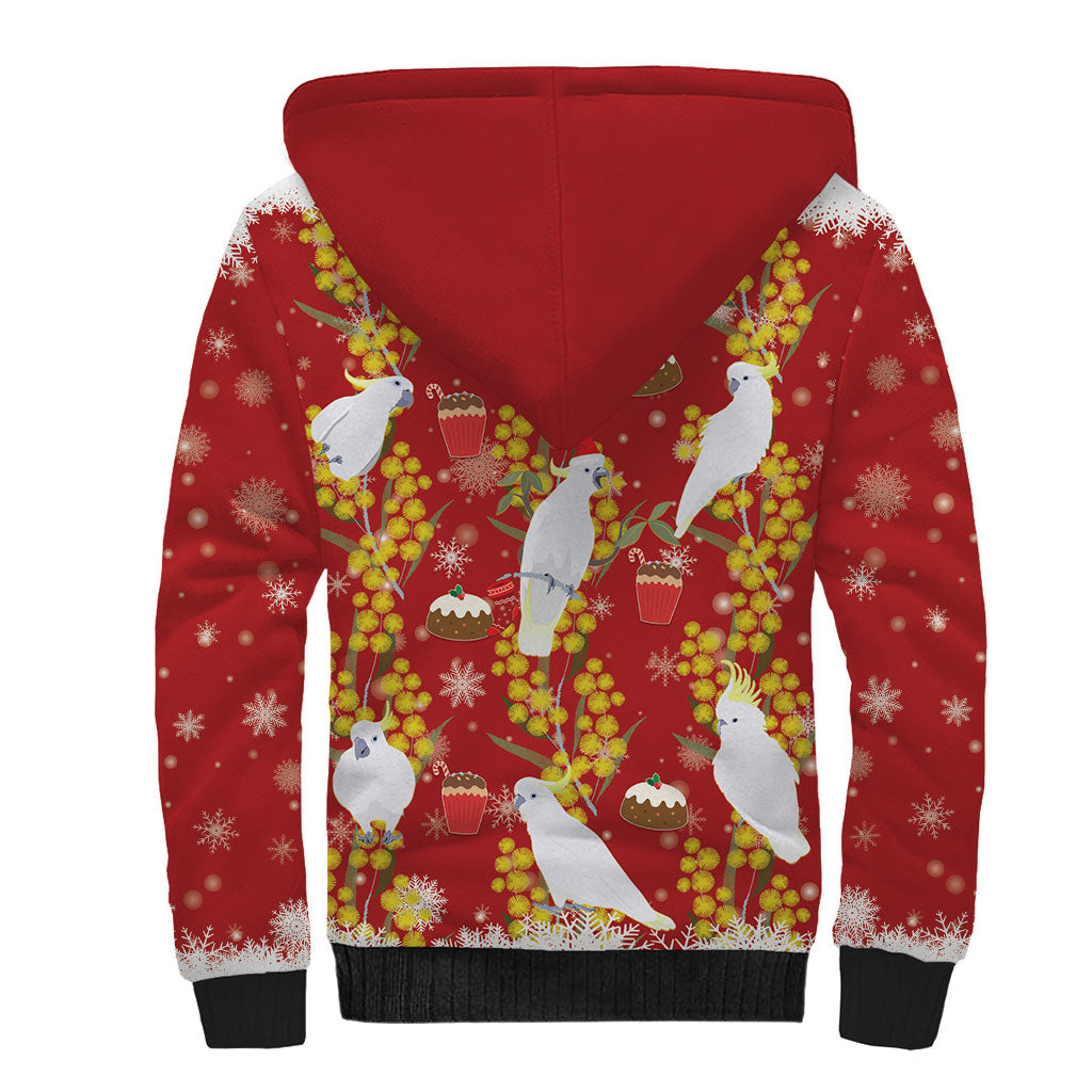 Australia Sulphur-crested Cockatoo Christmas Sherpa Hoodie Aussie Golden Wattle Seamless Style