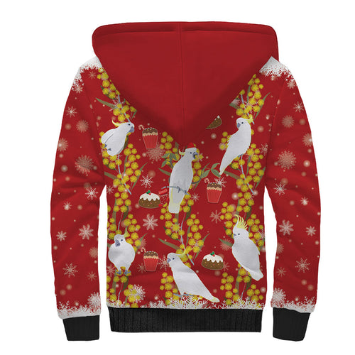 Australia Sulphur-crested Cockatoo Christmas Sherpa Hoodie Aussie Golden Wattle Seamless Style