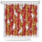 Australia Sulphur-crested Cockatoo Christmas Shower Curtain Aussie Golden Wattle Seamless Style