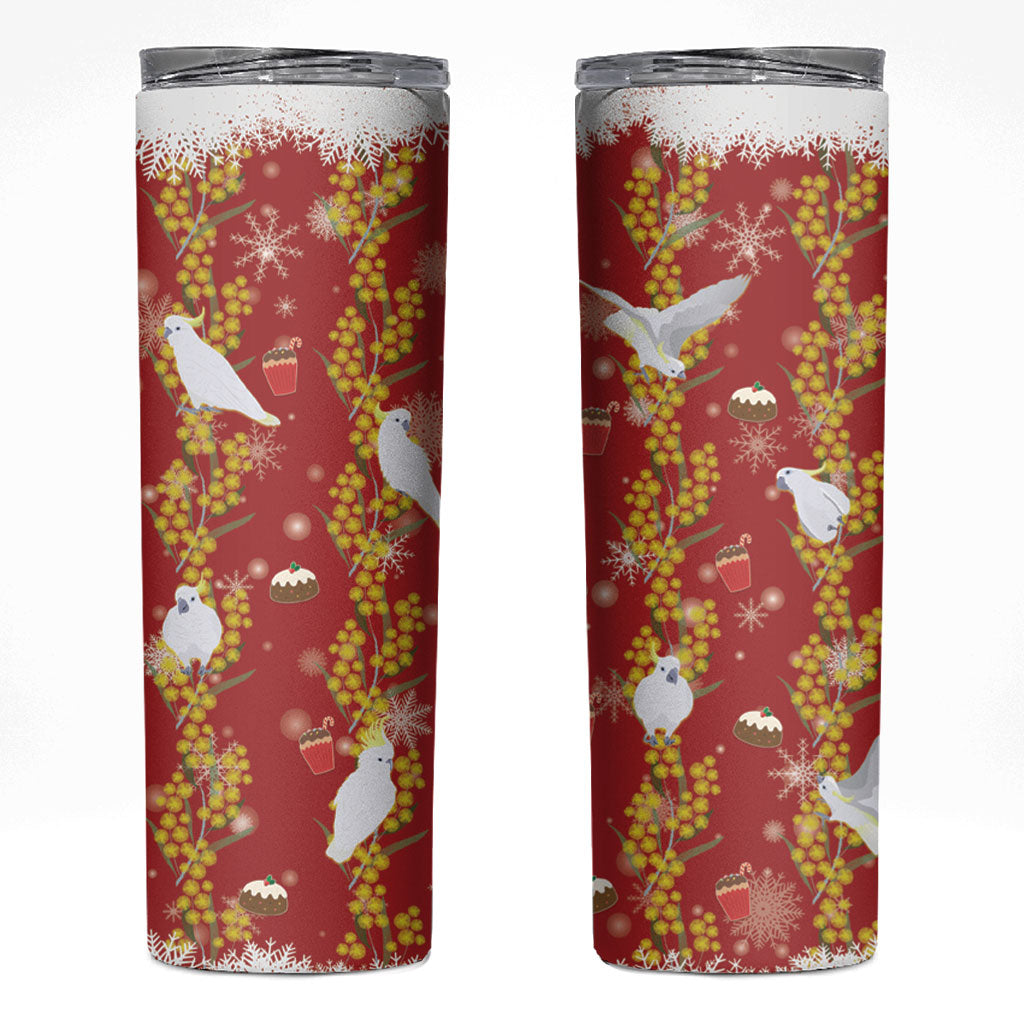 Australia Sulphur-crested Cockatoo Christmas Skinny Tumbler Aussie Golden Wattle Seamless Style