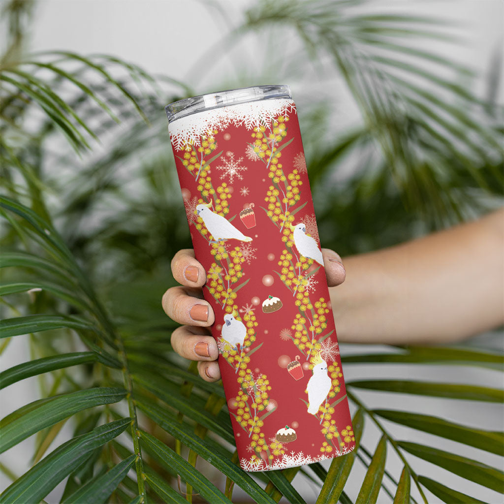 Australia Sulphur-crested Cockatoo Christmas Skinny Tumbler Aussie Golden Wattle Seamless Style