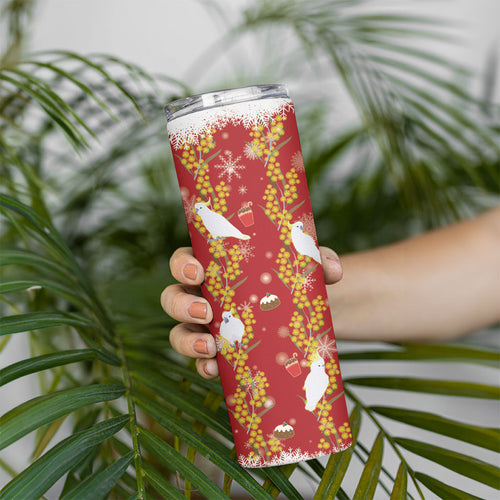Australia Sulphur-crested Cockatoo Christmas Skinny Tumbler Aussie Golden Wattle Seamless Style