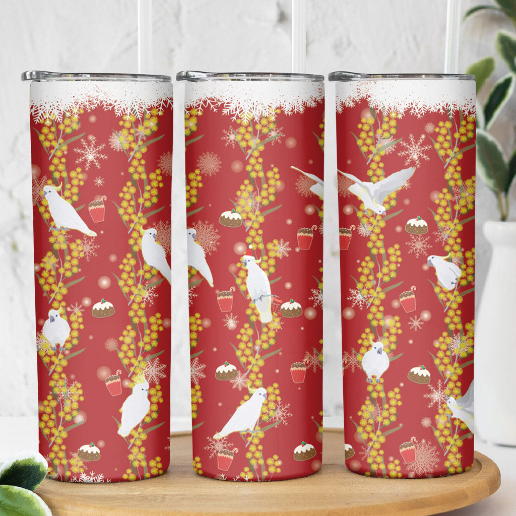 Australia Sulphur-crested Cockatoo Christmas Skinny Tumbler Aussie Golden Wattle Seamless Style