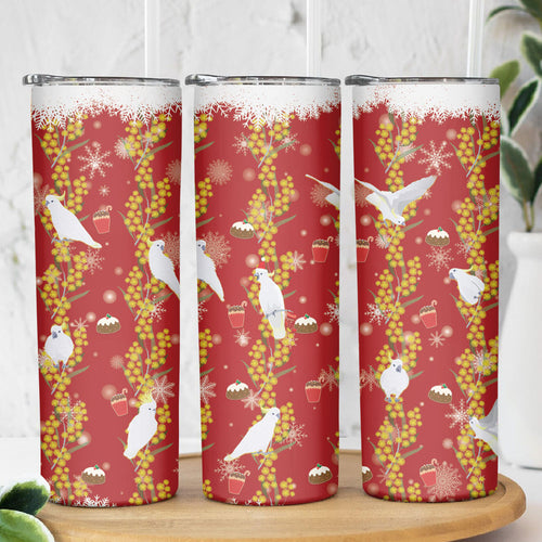 Australia Sulphur-crested Cockatoo Christmas Skinny Tumbler Aussie Golden Wattle Seamless Style