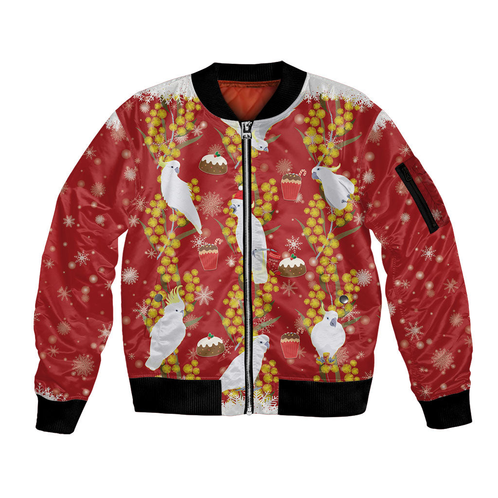 Australia Sulphur-crested Cockatoo Christmas Sleeve Zip Bomber Jacket Aussie Golden Wattle Seamless Style