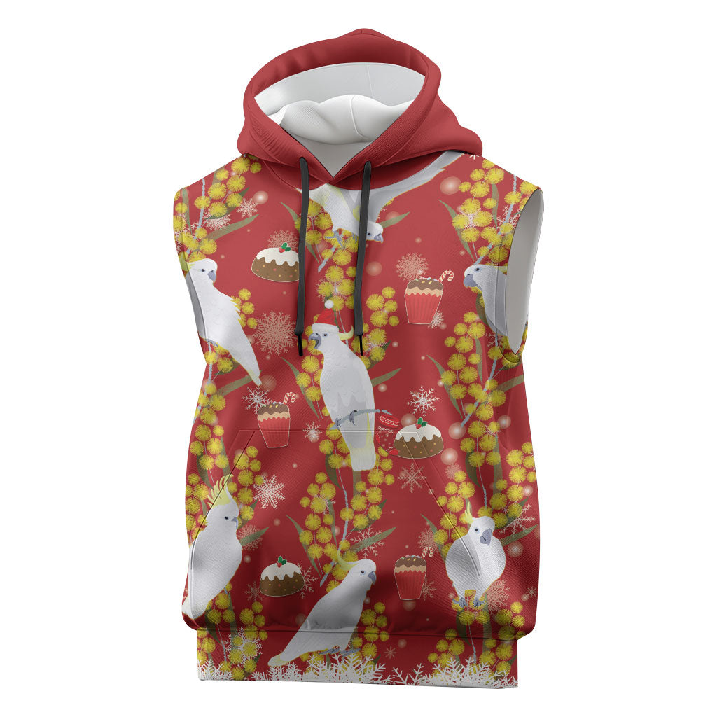 Australia Sulphur-crested Cockatoo Christmas Sleeveless Hoodie Aussie Golden Wattle Seamless Style