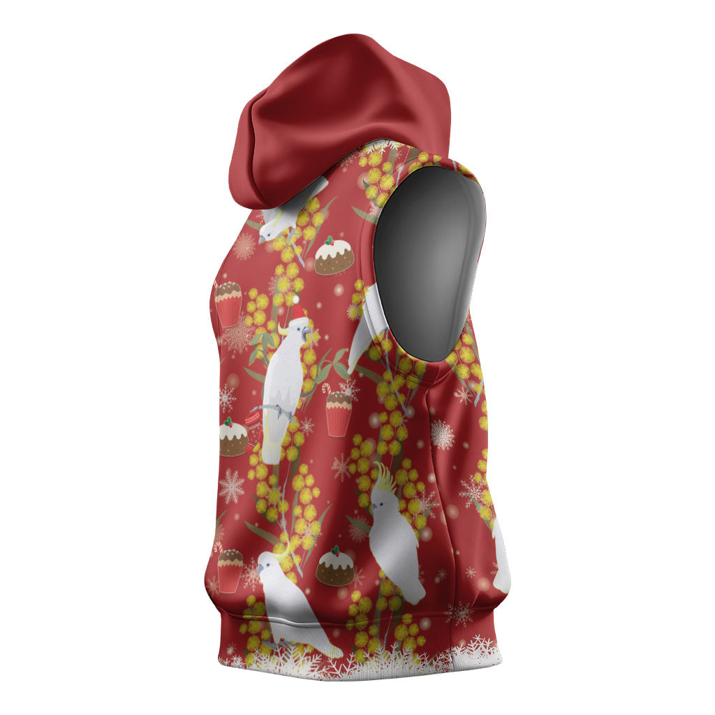 Australia Sulphur-crested Cockatoo Christmas Sleeveless Hoodie Aussie Golden Wattle Seamless Style