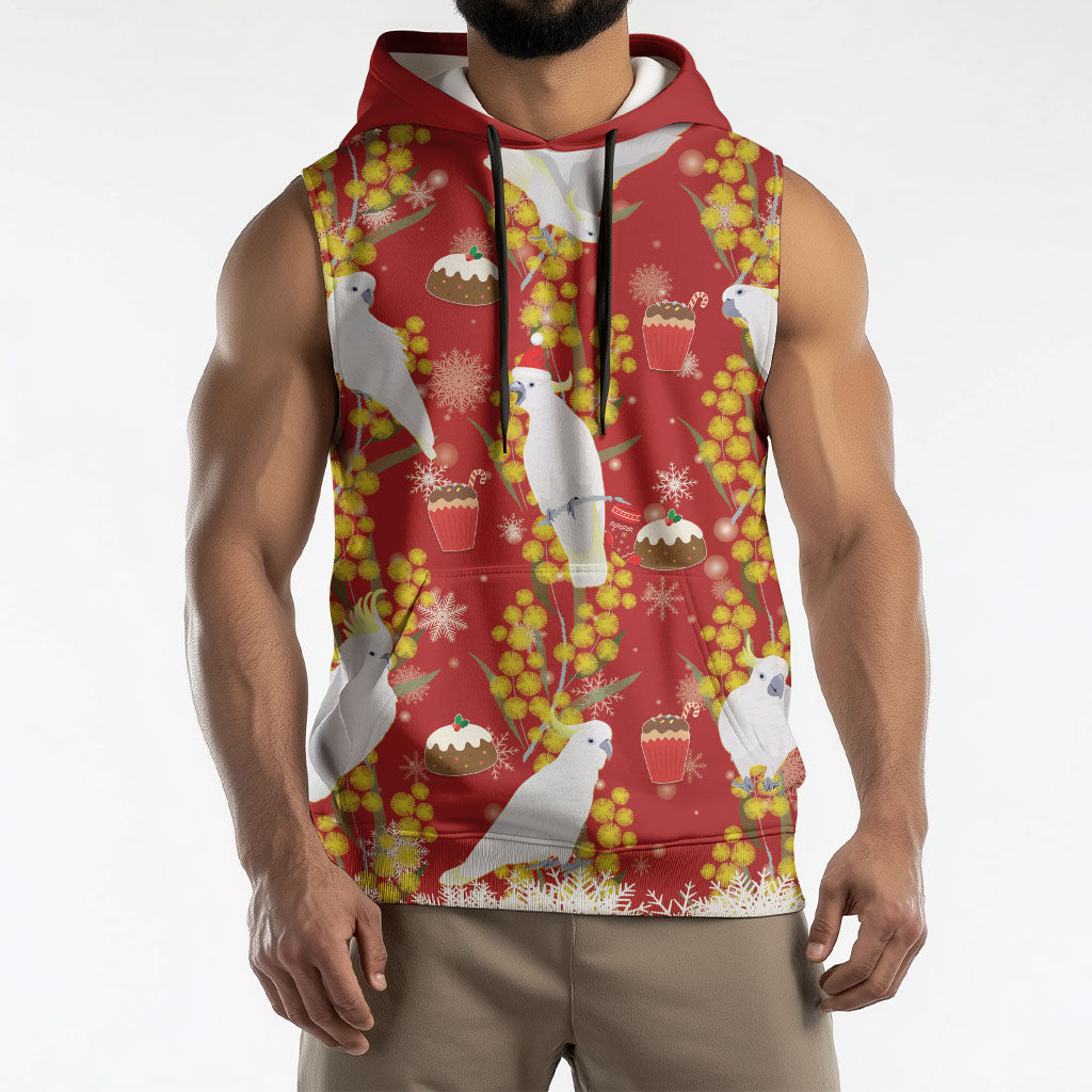 Australia Sulphur-crested Cockatoo Christmas Sleeveless Hoodie Aussie Golden Wattle Seamless Style