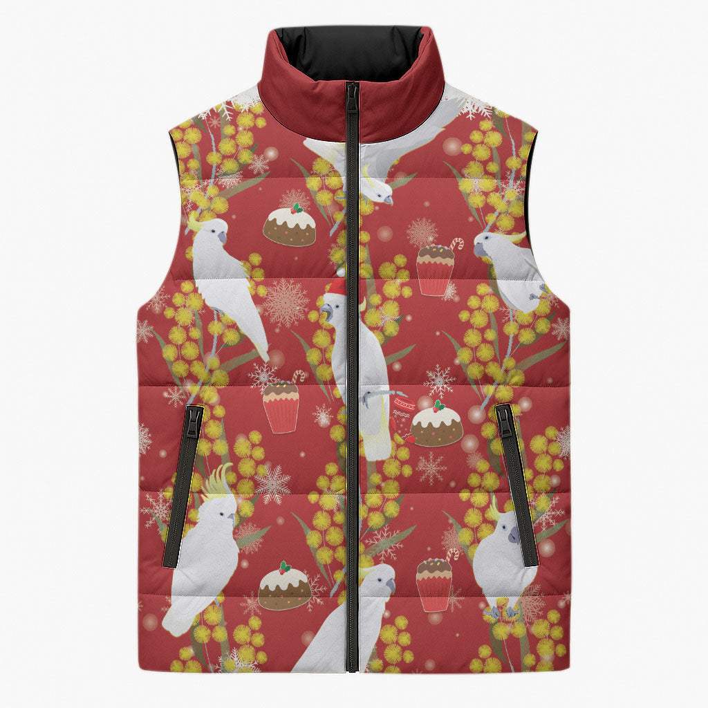 Australia Sulphur-crested Cockatoo Christmas Sleeveless Puffer Jacket Aussie Golden Wattle Seamless Style