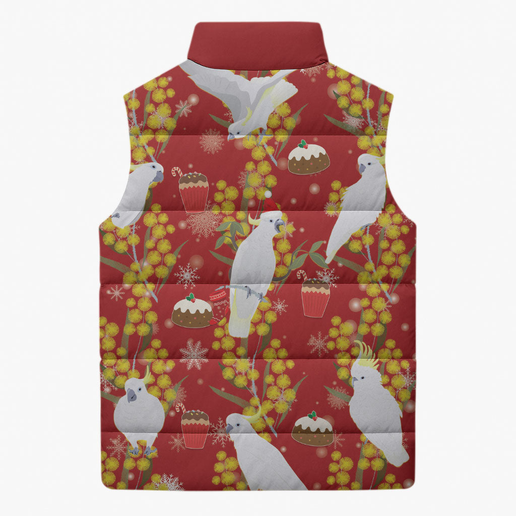 Australia Sulphur-crested Cockatoo Christmas Sleeveless Puffer Jacket Aussie Golden Wattle Seamless Style