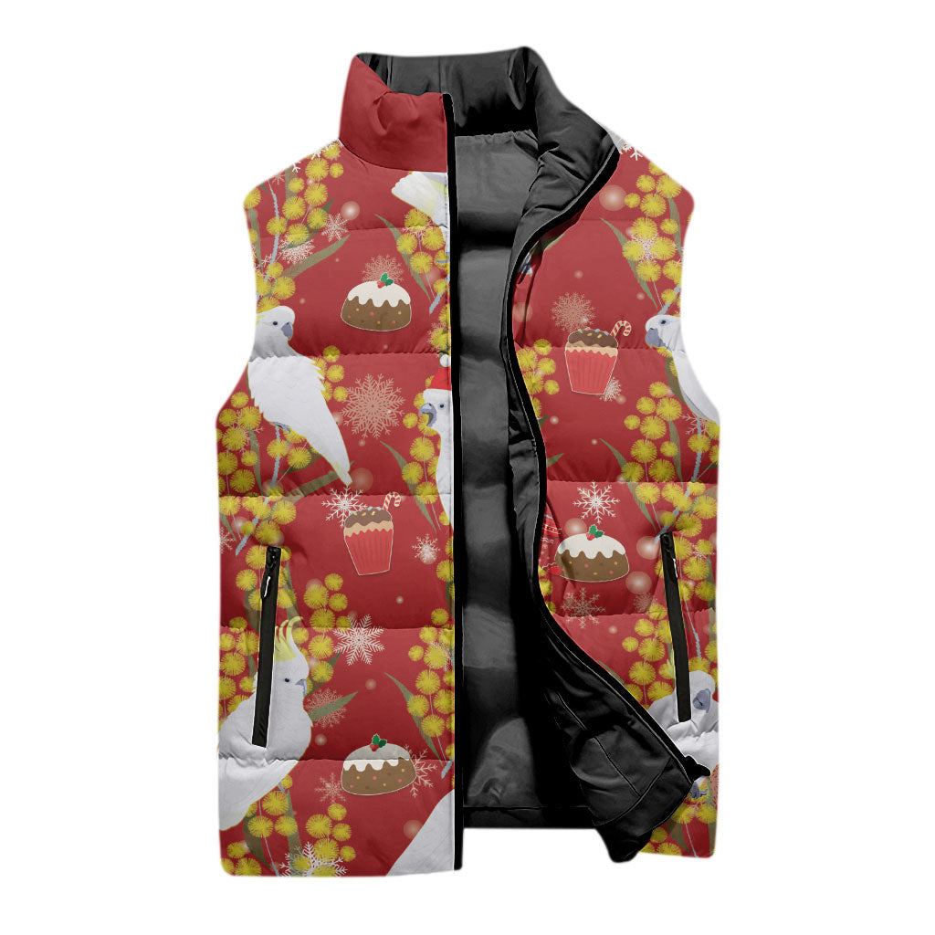 Australia Sulphur-crested Cockatoo Christmas Sleeveless Puffer Jacket Aussie Golden Wattle Seamless Style