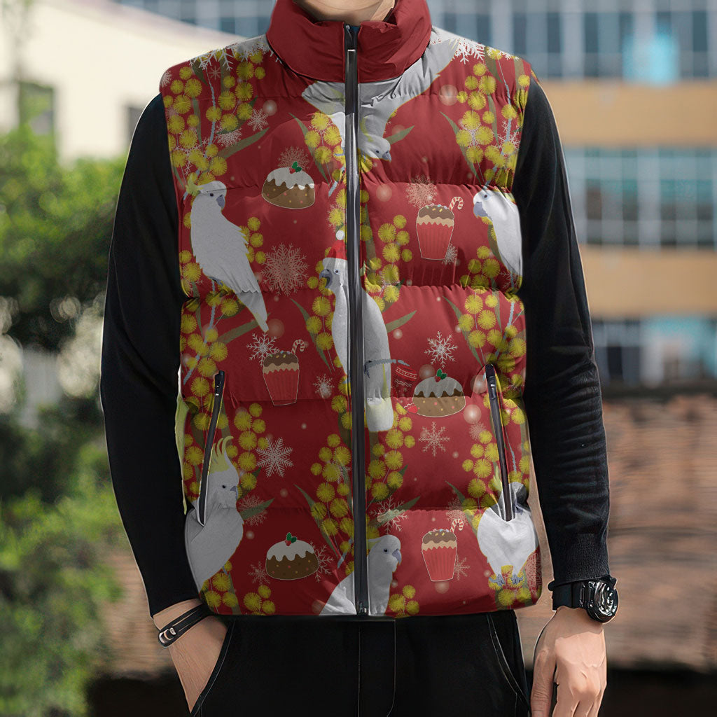 Australia Sulphur-crested Cockatoo Christmas Sleeveless Puffer Jacket Aussie Golden Wattle Seamless Style
