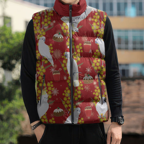 Australia Sulphur-crested Cockatoo Christmas Sleeveless Puffer Jacket Aussie Golden Wattle Seamless Style
