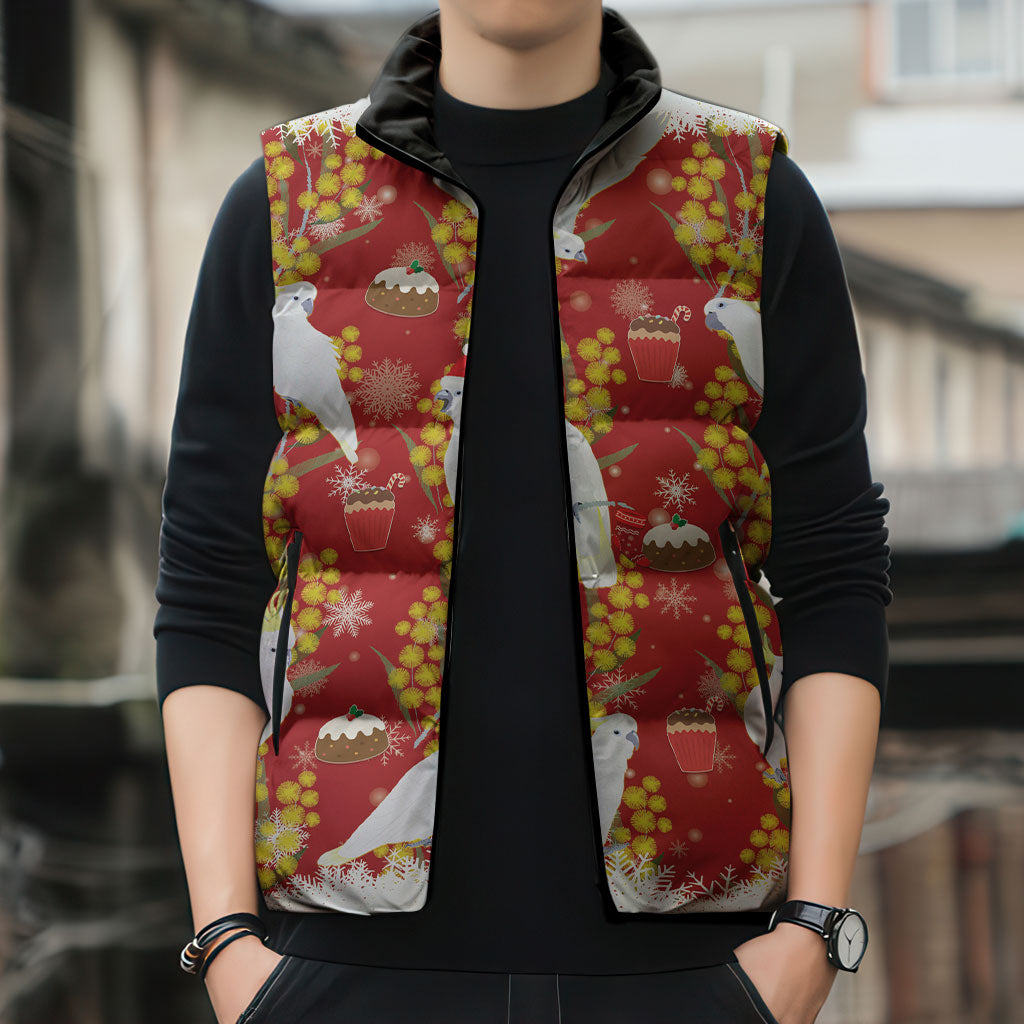Australia Sulphur-crested Cockatoo Christmas Sleeveless Puffer Jacket Aussie Golden Wattle Seamless Style